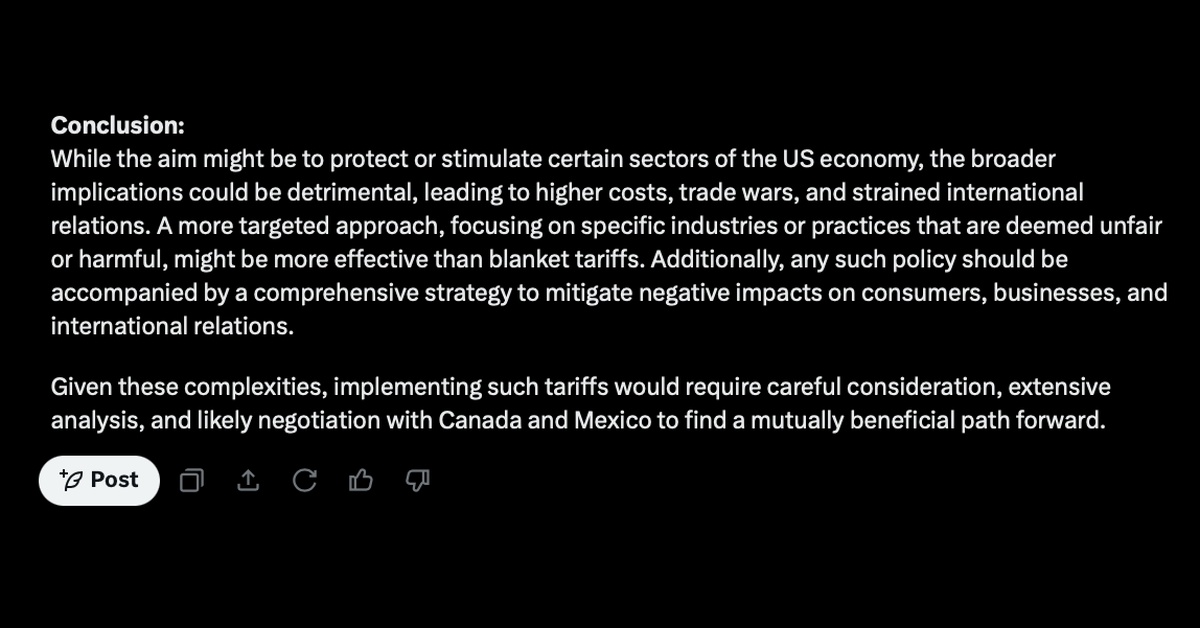 Asking Elon Musk’s own Grok AI about US Trade Tariffs, and, well…
