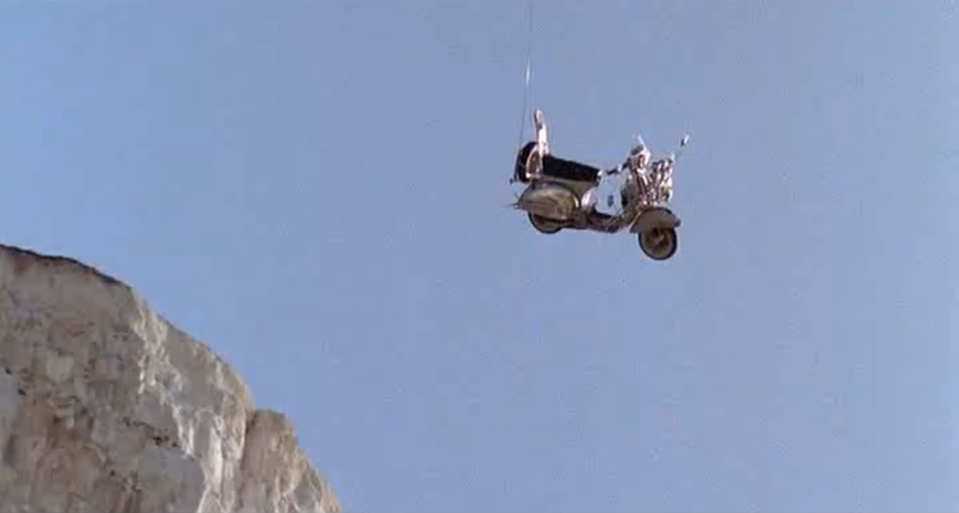 The closing scene of Quadrophenia, Phil Daniels' scooter is driven over the edge of Beachy Head Cliffs - even though he jumps off.